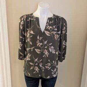 Creative Commune olive green floral print blouse size XS